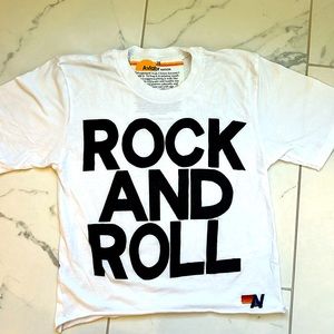 Aviator Nation rock and roll rolled hem white with black letters